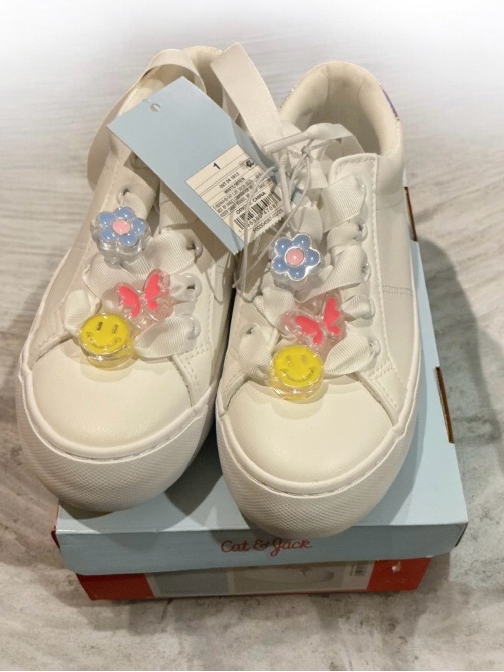 Buy 1 get one 50% off Kids Sneakers with Pink Butterfly and Yellow Smile Charms - Picture 2 of 5